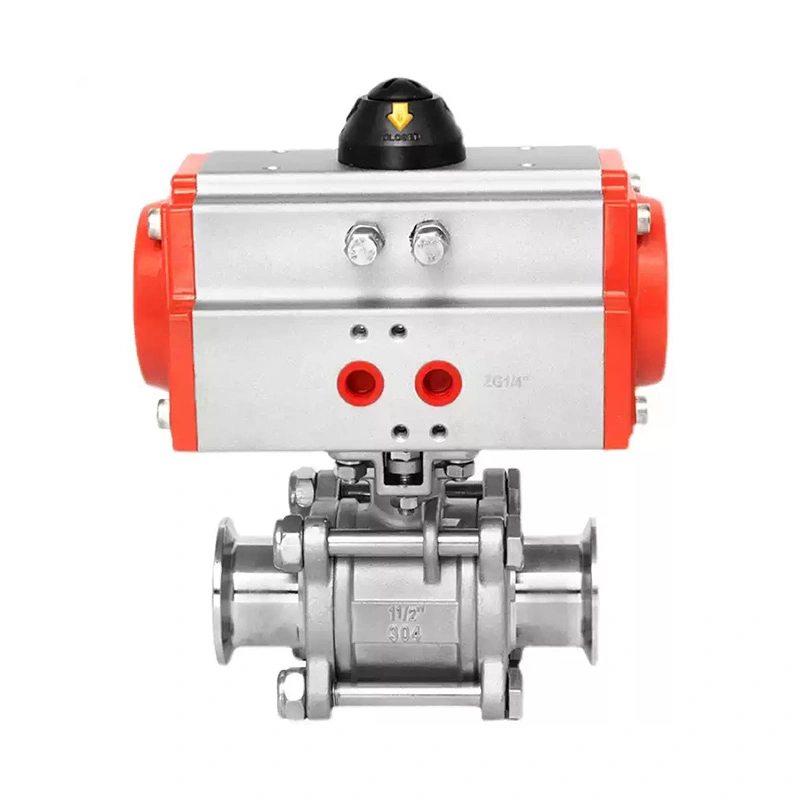 Sanitary Pneumatic Straight 3-Piece Ball Valve